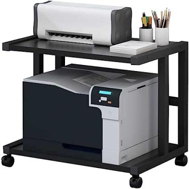 Imagem de Carrinho impressora com rodas bloqueáveis, suporte de impressora sob a mesa mesa impressora 2 níveis com pés ajustáveis ​​para impressora scanner fax escritório,Black,W48cm