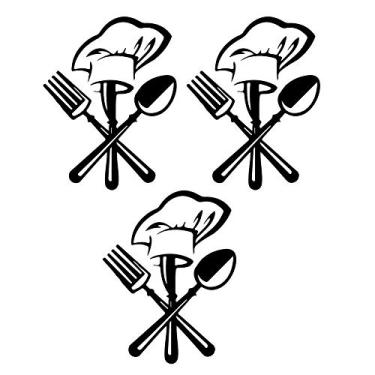 Imagem de garfo chef chapéu adesivo de parede, adesivos de parede talheres faca garfo chef chapéu adesivo de parede papel de parede para decoração de restaurante de cozinha