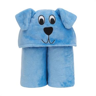 Imagem de Cobertor Manta Infantil C/ Capuz Orelhinha Cachorro Azul