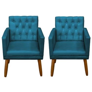 Imagem de Poltrona MOBLAN Decortaiva para sala de Estar Moderna em Destaque Estofada Poltronas para Sala de Leitura manicure em Tecido Cadeira Individual resistente e Pernas de Madeira (2, Azul-Marinho)