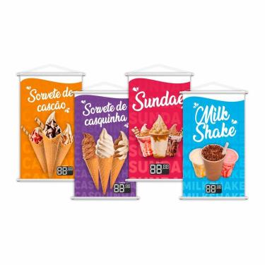 Imagem de Kit 4 Banners Sorvete Casquinha Sundae Milk Shake Grande