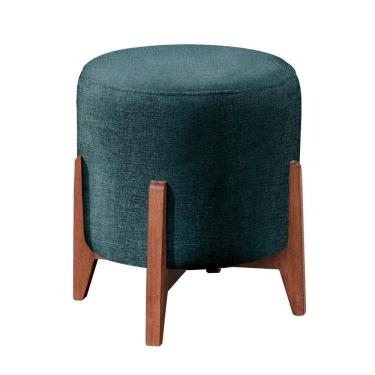 Imagem de Puff Banqueta Thor Luxo Madeira Maciça Castellar Móbile Linho Azul