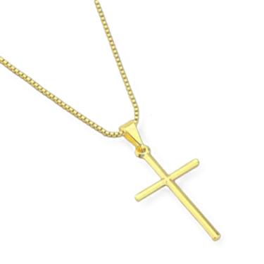 Imagem de Cordão Corrente Veneziana 60cm Pingente Cruz Crucifixo Banhado Ouro Premium Masculino Feminino