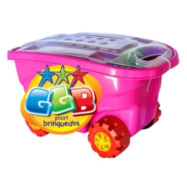 Imagem de Carrinho de puxar que acompanha 48 Pecas de Blocos grandes de Montar (ROSA)