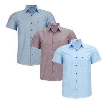 Imagem de Kit 3 Camisas Sociais Amil Masculino Comfort M/Curta Com Bolso Macia