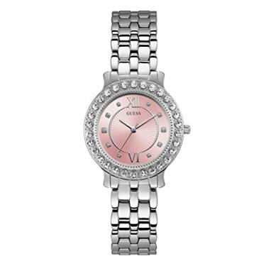 Imagem de Relógio de cristal feminino Guess de aço inoxidável, Silver/Pink, NS