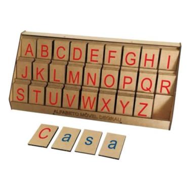 Imagem de Alfabeto Móvel Degrau Letras de Madeira MDF - 130 Peças - Brinquedo Pedagógico