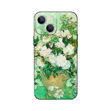 Imagem de WMCFNG Capa de telefone compatível com iPhone 14 Plus, Van Gogh estética elegante com rosas brancas em um vaso, impermeável, à prova de choque, durável, antichoque, 6,7 polegadas para iPhone 14 Plus
