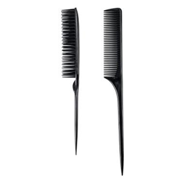 Imagem de Allegro Combs Rabo de rato e pentes de três fileiras para mulheres, cabeleireiro, pente de dentes largos, desembaraçador, aplique o produto em cabelos cacheados feito nos EUA, 2 peças (preto)