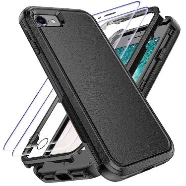 Imagem de YmhxcY Capa para iPhone SE 2022/3rd/2020, capa para iPhone 8/7 com [2 peças] Protetores de tela flexíveis EPU, [à prova de choque] [à prova de quedas] Capa de proteção para Apple iPhone 8 de 4,7 polegadas - preta