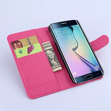 Imagem de Capa carteira para Samsung Galaxy S6 EDGE, capa carteira flip de couro PU premium com compartimento para cartão, suporte e fecho magnético [capa interior à prova de choque de TPU] Compatível com