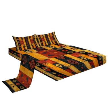 Imagem de Eojctoy Jogo de lençol ultramacio com tema étnico de 4 peças, fácil de cuidar com lençol King Size de 40,6 cm, confortável e respirável para casa