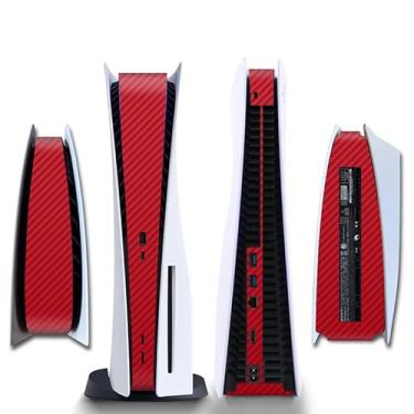Imagem de Película protetora lateral para PS5 Disk Edition padrão de fibra de carbono adesivo adesivo para console PS5 Skin Sticker (vermelho)