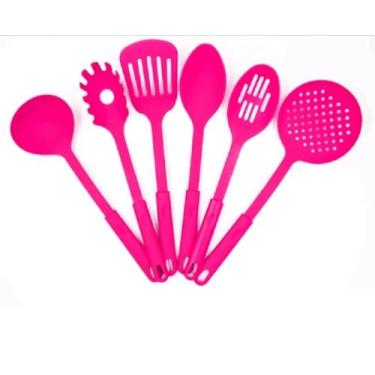 Imagem de Conjunto Kit 6 Utensilios com Gancho de Cozinha de Nylon Colher Concha Escumadeira Espátula