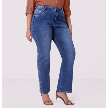 Imagem de Calça Feminina Jeans Plus Size Reta Chapa Barriga - Lunender