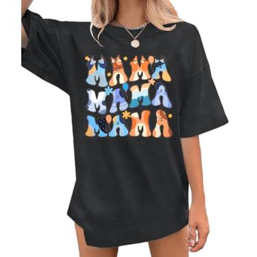 Imagem de Camiseta feminina grande com estampa de mamãe e mamãe na moda, camisetas estampadas para mamãe, camisetas soltas de manga curta, Cinza, XXG