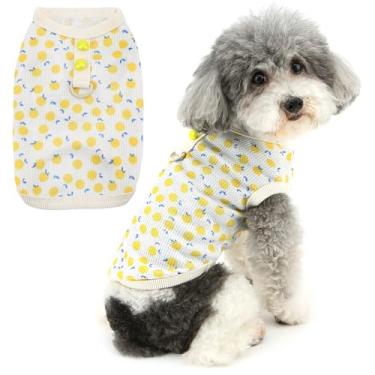 Imagem de Zunea Camisetas de verão para cães pequenos, roupas de cachorro, camiseta com anel de trela, estampa de frutas fofas, camisetas macias, respiráveis, básicas, brinquedos para cachorros, poodle,