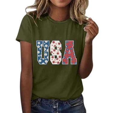 Imagem de Duobla Camisetas femininas de verão 2024 na moda 4 de julho camisetas com estampa de laço de cereja com coração fofo camiseta com letras engraçadas roupas modernas, A-4-ag, GG