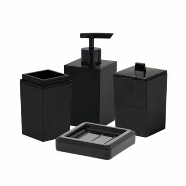 Imagem de "Kit Banheiro Lavabo Porta Sabonetes Escova Algodão 4 Peças luxo Conjunto Em Material semelhante ao Acrílico Resistente e Durável Design Moderno Elegante" (Preto)