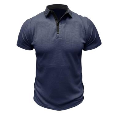 Imagem de Camisetas masculinas masculinas manga curta gola tartaruga verão outono 2024 Y2K, K-864 Azul royal escuro, G