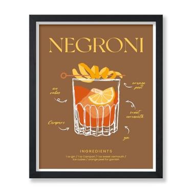 Imagem de Poster Master Pôster de receita Negroni - Impressão retrô de coquetel - Arte Negroni - Arte com álcool - Arte de bartender - Arte de comida e bebida - Arte boho chique - Decoração de parede de ótimo
