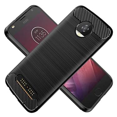 Imagem de KOARWVC Capa de celular para Moto Z2 Play, Motorola Z2 XT1710, capa de fibra de carbono, à prova de choque, resistente, antiarranhões, capa traseira de TPU macio para Motorola Moto Z2 Play (preto)