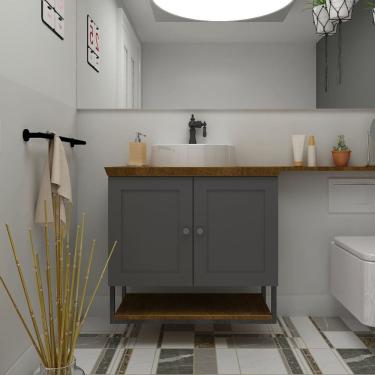 Imagem de Gabinete para Banheiro 2 Portas 3 Prateleiras 80cm Nórdic Mazzu Grafite/IPê