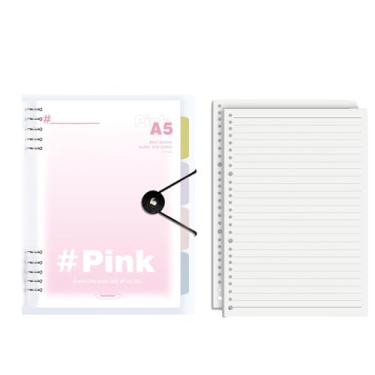 Imagem de Joucien Caderno de grade horizontal simples e engrossado com fichário de metal destacável-A5 rosa/grade/120 folhas