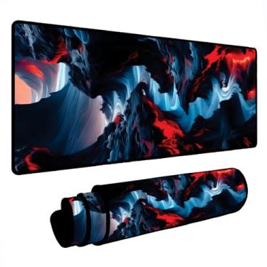 Imagem de Novo Mouse Pad Gamer Deskpad Speed Extra Grande Borda Costurada Profissional Varios Tamanhos- Aurora Azul Vermelho (100x50)