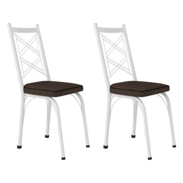 Imagem de Kit 2 Cadeiras De Cozinha Delaware Estampado Imbuia Pés De Ferro Branco