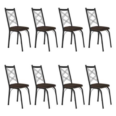 Imagem de Kit 8 Cadeiras De Cozinha Delaware Estampado Imbuia Pés De Ferro Preto