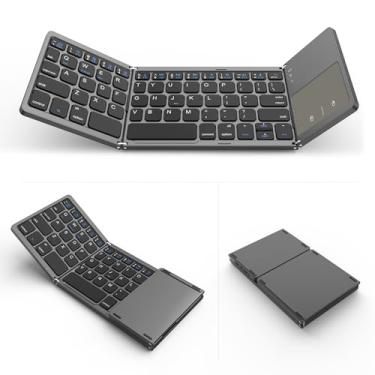 Imagem de VssoPlor Teclado Bluetooth dobrável com touchpad, dois modos USB com fio, dobrável, sem fio, mini teclado portátil de viagem para tablet Android, Windows - cinza escuro