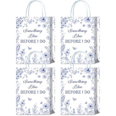 Imagem de 16 peças "Something Blue Before I Do Bridal Show", lembrancinhas de festa, azul e branco, floral, chá de panela, presente de guloseimas, petiscos, sacos de doces com alças para chá de panela,