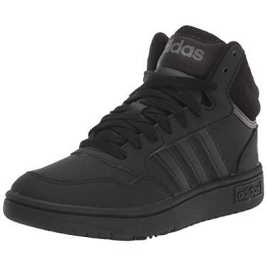 Imagem de adidas Tênis de basquete infantil unissex Hoops 3.0 Mid, Preto/Preto/Cinza, 11 Little Kid
