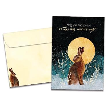 Imagem de Tree-Free Greetings Cartões de solstício de coelho pacífico - 10 cartões reciclados 5x7 e envelopes correspondentes, cartolina grossa, feito de forma sustentável nos EUA - Lua cheia de neve