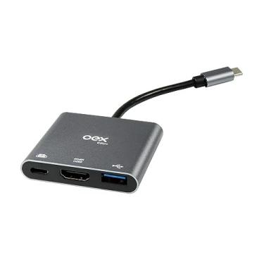 Imagem de OEX Adaptador Type C - 3 em 1 - Conexão TYPE C para HDMI. USB-C - AD401 - Chumbo