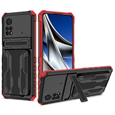 Imagem de Zoeirc Capa para Poco X4 Pro 5G, capa carteira 2201116PG com suporte para cartão destacável, capa protetora resistente à prova de choque para celular Xiaomi Poco X4 Pro 5G vermelha