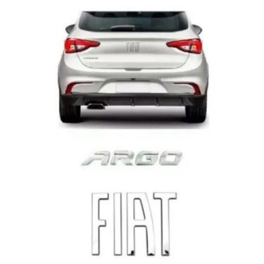 Imagem de Kit duas peças emblema letreiro Fiat mais Argo fita 3M peça cromada me