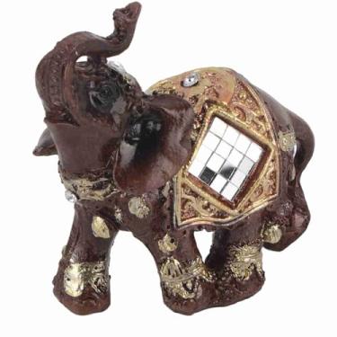 Imagem de Estátua de elefante de riqueza, decoração de casa, estátua de elefante Feng Shui, grão de madeira, estátua de elefante pequeno para boa sorte, estatueta de elefante de dinheiro, (Wood grain trumpet)