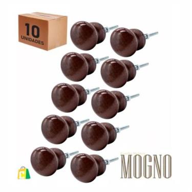 Imagem de 10 Pçs Puxador Madeira Redondo Gaveta Porta Móveis 1 Furo Mogno. - P&J