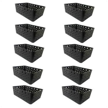 Imagem de Kit 10 Cestos Multiuso Organizador Decorativo Premium Preto - 123 Orga