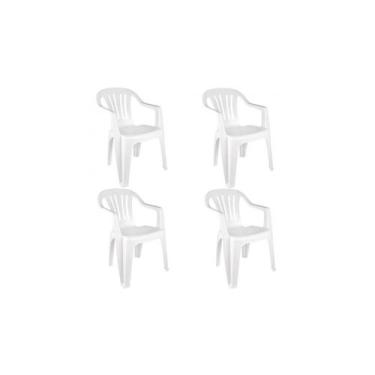 Imagem de Kit com 4 Cadeira De Plástico Bela Vista Branca - Com Braço - Mor