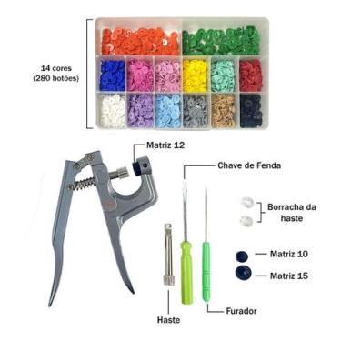 Imagem de Kit Alicate Aplicar Botão De Pressão Tic Tac Plastico + Organizador co