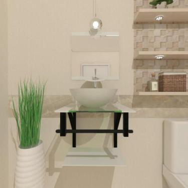 Imagem de Gabinete De Vidro Para Banheiro 40Cm Torneira Cascata Branco - Cubas E