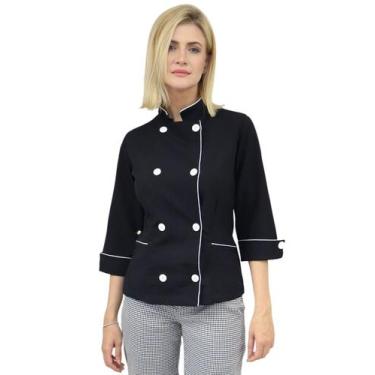 Imagem de Dolmã Chefe de Cozinha Feminino Manga 3/4 - Camisa Feminina Chefe de C