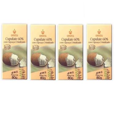 Imagem de Kit 4 Chocolate Barra Zero Lactose Vegano Cupulate Onveg 80g