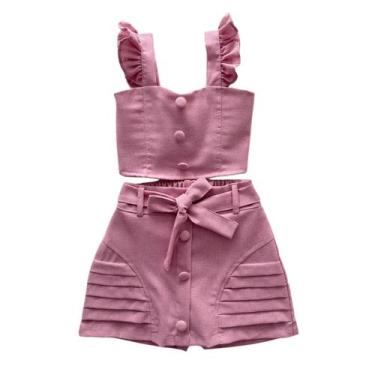 Imagem de Conjunto Infantil Shorts Saia Moda Blogueira Mini Diva Com Botões Late
