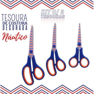 Imagem de Tesoura Para Costura Decorada Náutica Kit C/ 03 - Nybc