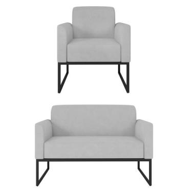 Imagem de Kit Namoradeira e 1 Poltrona Decorativa Base Industrial Preta Maressa 