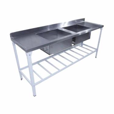 Imagem de Mesa Bancada Mesa Central 2 Cubas 1,90x0,55 em Inox Industrial Innal